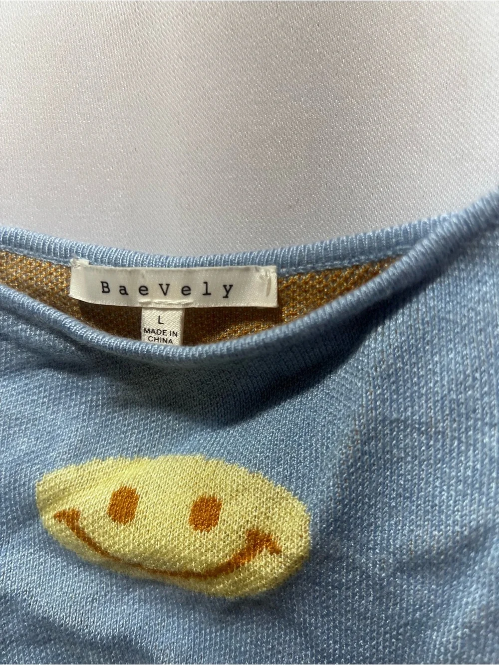 Baevley Blue Smiley Face Knit Crop Cami Top Size L Y2K - Picture 4 of 5